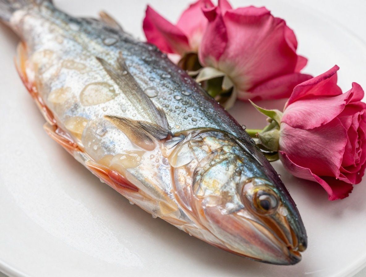 Tranche de concombre frais et pétales de fleurs roses posés sur une surface blanche texturée avec des gouttelettes d'eau visibles, symbolisant la fraîcheur naturelle
